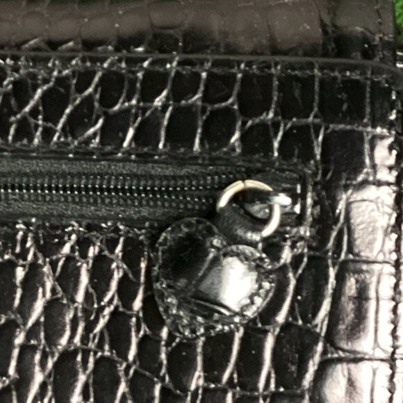 Brighton Black Croc Print Patent Leather Wallet with Crossbody Strap - Picture 3 of 15